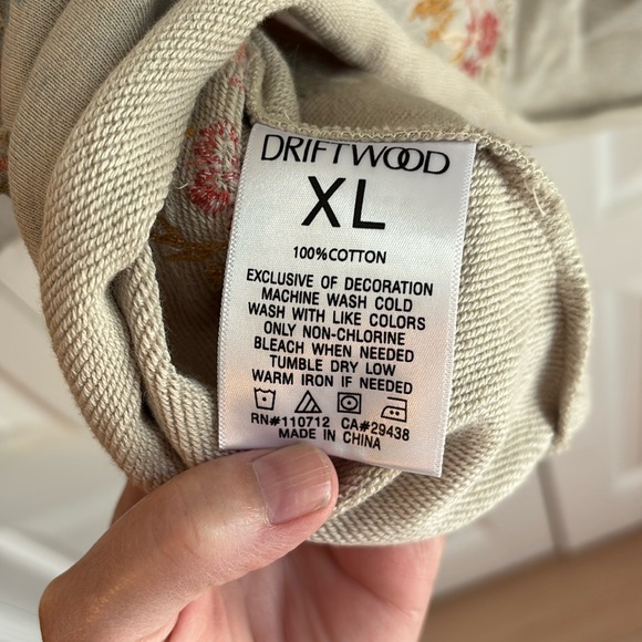 Driftwood French Terry Gathered Sleeve Pullover Sweatshirt NWT. Embroidered - Picture 6 of 10